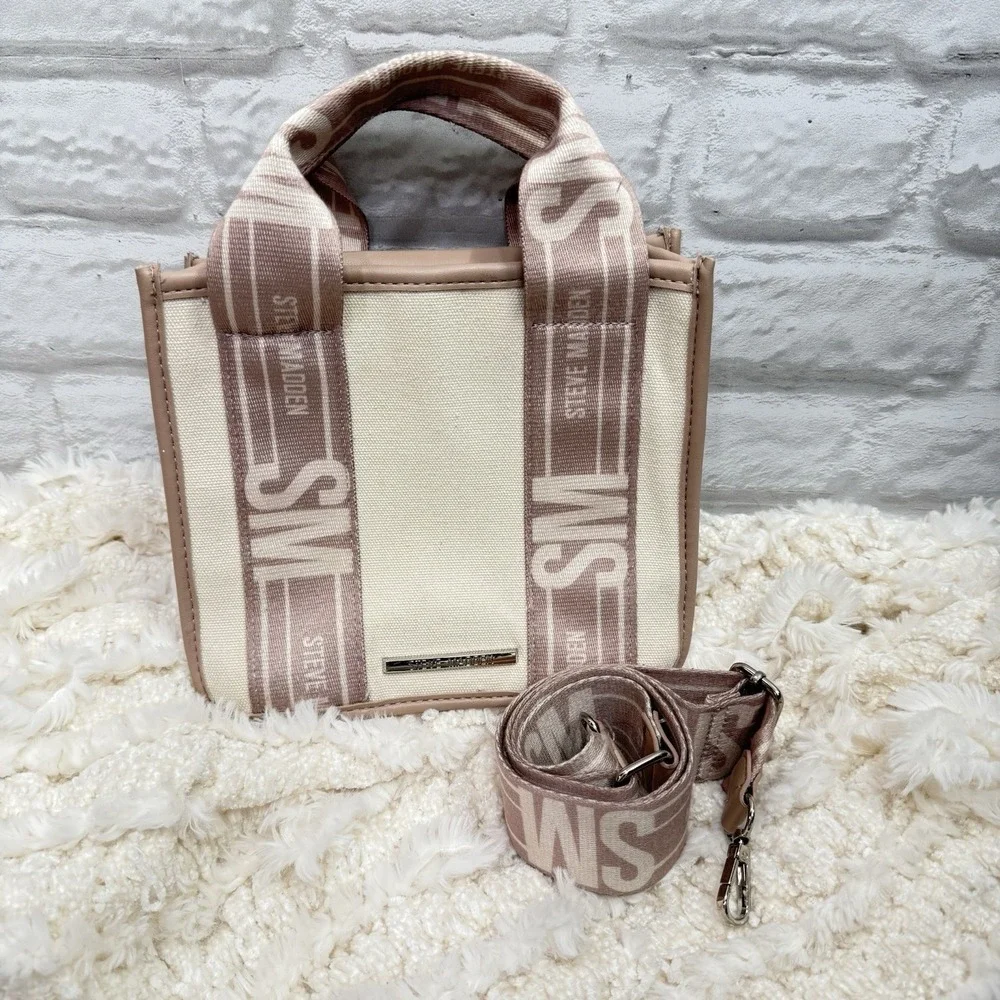 STEVE MADDEN Bwebber Purse Crossbody SMALL Tote Cream Pink Brown Mauve RARE